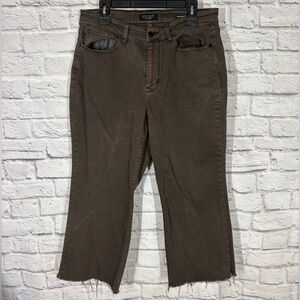 Judy Blue Straight Leg Straight Fit Jeans Brown Raw Hem Stretch Size 14W